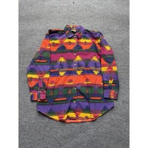 Tribes Aztec Print Button Up Western Shirt Mens Medium Long Sleeve